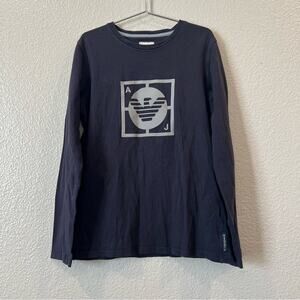 Armani Junior Navy Blue Long Sleeve Logo Graphic Tee T-Shirt Top
